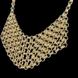 Chainmail Necklace Gold Tone Chain Link Mesh Bib Maille Draped Honeycomb Loops